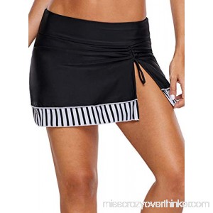 Acqrobe Women's Swimdress Layered Wrap Skirt Bikini Bottoms with Briefs Stripe Black B07NRH7VXM